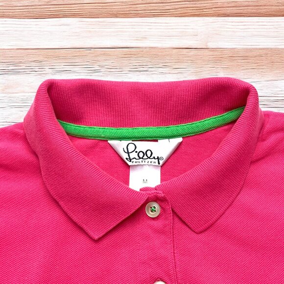 Lilly Pulitzer Hot Pink Pima Cotton Blend Logo Polo Girls Size Medium / 8‎ - Picture 1 of 11